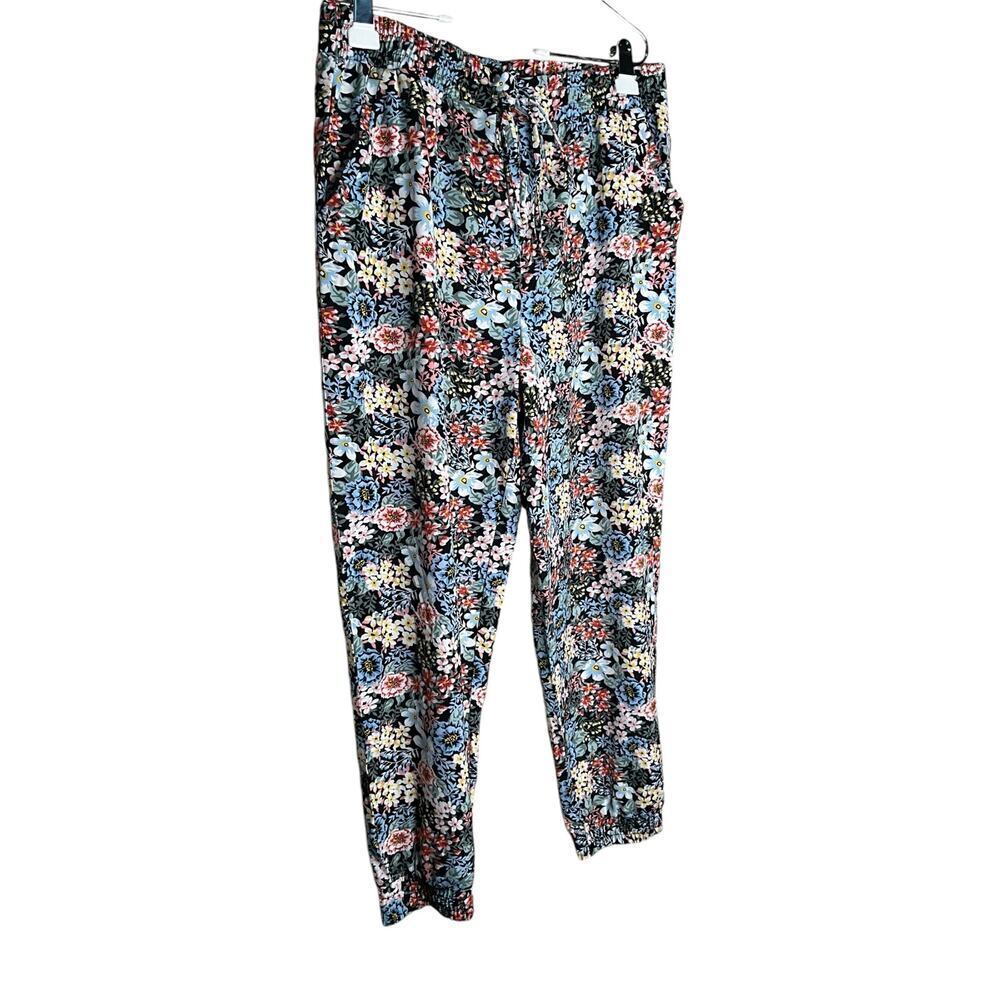 One by Chester Jogger Pants Drawstring Pockets Floral Blue Womens Large NWT‎